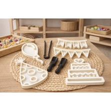 Rami Montessori Beyaz Duyusal Parti Seti – Balon, Pasta, Flama, Parti Şapkası (Aktarım & Ince Motor)