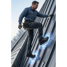 Topmax Bağcıklı Düz Mıknatıs Tabanlı Kaymaz İş Ayakkabısı - Koyu Siyah