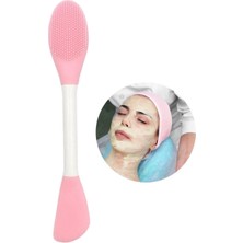 Silikon Çift Taraflı Yüz Temizleme ve Maske Sürme Fırçası Pembe