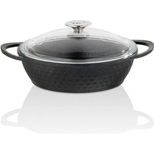 Taç Gurme Döküm 7 Parça Derin Tencere Seti Siyah Cam Kapaklı 20 cm 24 cm 26 cm Ebatlarında