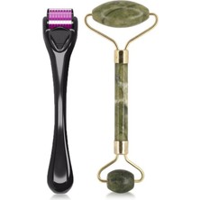 2'li Cilt Bakım Seti Dermaroller Titanyum 540 Iğneli 0.5 mm +Yeşim Taşı Yüz Masaj Aleti