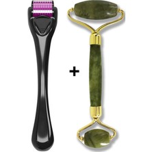 Derma Roller + Jade Roller Yeşim Taşı Cilt Yenileme Seti 2li Set