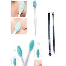 2li Set Burun Siyah Nokta Cilt & Yüz Temizleyici Temizleme Fırça Dudak Peeling & ve 2'li Komedon