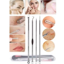 Profesyonel 4 Parça Kutulu Paslanmaz Çelik   ve Siyah Nokta Temizleme Komedon Aleti