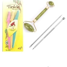 3'lü Kaş Usturası + Doğal Yeşim Taşı Masaj Aleti + 2'li Siyah Nokta Temizleyici Komedon