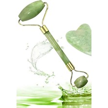 Çift Taraflı Cilt Yüz Masaj Aleti Jade Roller Yeşim Taşı Seti 2'li