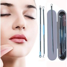 4 Parça Kutulu Paslanmaz Çelik   Siyah Nokta Temizleme Komedon Aleti Gümüş Renk