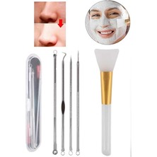 4 Parça Çelik Siyah Nokta Temizleme Komedon Aleti ve Maske Fırçası