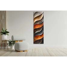 Meteor Medya Soyut Katmanlı Metalik Dalga Dikey Kanvas Tablo – Modern Turuncu Antrasit Duvar Dekoru