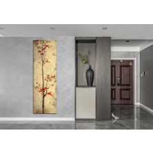 Meteor Medya Minimalist Kırmızı Çiçekli Ağaç Dikey Kanvas Tablo – Modern Japon Esintili Duvar Dekoru