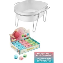 Krom Sehpalı Pedikür Leğeni Beyaz + Pedikür Nem Bombası 24'lü