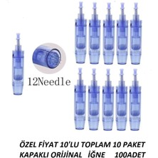 Dermapen 100 Adet 12 Pin Dermapen Iğnesi (Orijinal Kartuşu) Mavi Kapaklı Sokei