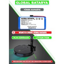 Global Batarya Wiami Fx8 Uyumlu Akıllı Robot Süpürge Bataryası 14.4V 3200mAh Pil Li-ion (Yüksek Kapasite)