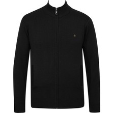 Çizgi Triko Erkek Yarım Balıkçı Yaka Cepli Fermuarlı Siyah Hırka Klasik Kalıp - 5200K