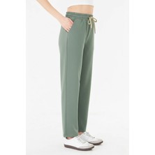 Sortie Collection Kadın Yüksek Bel Bol Paça Bağcıklı Modal Eşofman Altı Haki