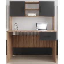Noiss Home Decor Latre Çalışma Masası - Antık Cam & Antrasit - 2 Kapaklı - Çekmeceli