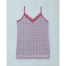 Kalp Desenli Askılı Dantelli Atlet -Lila