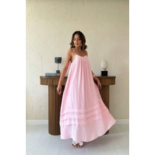 Pudra Askılı Müslin Elbise