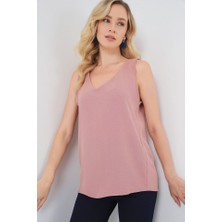 V Yaka Sıfır Kol Bluz 950 - Somon