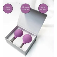 Silikon Vakumlu Cam Yüz Masaj Kupası 2'li Set Mor Renk