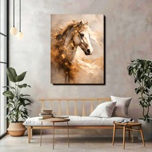 Artprinta Altın Detaylı Beyaz At Kanvas Tablo – Modern ve Güçlü Duvar Dekoru