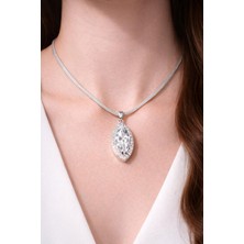 Stainless Steel Badem Taşlı Silver Kolye