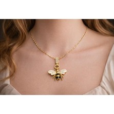 Stainless Steel Taşlı Arı Figürlü Gold Kaplama Kadın Kolye