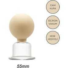 Silikon Vakumlu Selülit ve Boyun Için Cam Masaj Kupası No:4 Bej Renk
