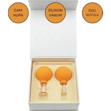 Silikon Vakumlu Cam Yüz Masaj Kupası 2'li Set Turuncu Renk
