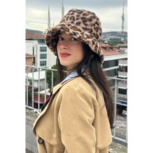 Mollycrush Kadın Leopar Peluş Bucket Şapka | Kışlık Sıcak Tutan Yumuşak Şapka