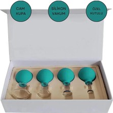 Silikon Vakumlu Cam Yüz Masaj Kupası 4'lü Set Yeşil Renk