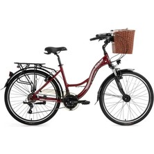 Bisan Sandy Sepetli Kadın Şehir Bisikleti 43CM V 26 Jant 21 Vites Bordo Beyaz