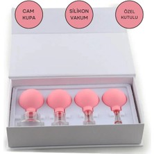 Silikon Vakumlu Cam Yüz Masaj Kupası 4'lü Set Pembe Renk
