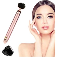 Titreşimli Güzellik Masaj Kalemi Doğal Black Obsidian Taş, Pembe Çubuk