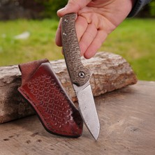 Köse Mehmet Katlanır Model - 20 cm - Paslanmaz Damascus Çelik - Pirinç Balçak Sap