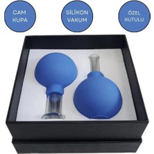 Silikon Vakumlu Cam Yüz Masaj Kupası 2'li Set Mavi Renk