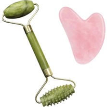 Masaj Taşı Jade Roller ve Guasha Pembe Kuvars Set