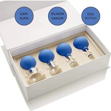 Silikon Vakumlu Cam Yüz Masaj Kupası 4'lü Set Mavi Renk