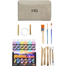 Acuto Beyaz Seramik Hamuru 6 kg Red Apple Pastel Akrilik Set 6lı 70 cc Ebeşuar Seti Seramik Seti