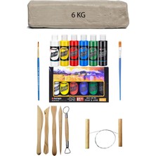 Acuto Beyaz Seramik Hamuru 6 kg Red Apple Akrilik Set Ana Renkler 6lı 70 cc Ebeşuar Seti Seramik Seti