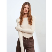 Dilvin 10840 Kayık Yaka Kaşmirli Ultra Hafif Triko Kazak-Taş