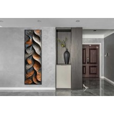 Soyut Metalik Yaprak Desenli Dikey Kanvas Tablo – Modern Kahve Gri Duvar Dekoru