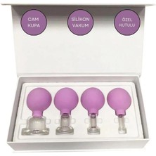 Silikon Vakumlu Cam Yüz Masaj Kupası 4'lü Set Mor Renk