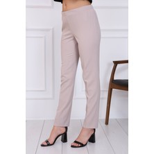 Gül Moda Bayan Büyük Beden Bej Lastikli Pantolon Regular Fit Kadın Kullanıma Uygun