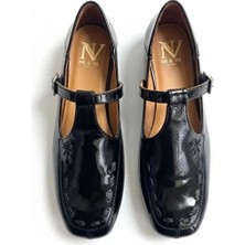 Ne&Ve Shoes Siyah Rugan Biye Detaylı Kadın Kare Burunlu Babet