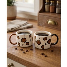 Me Gusta Home 2'li Çift Kulp Renkli Leopar Desenli Kupa Seti