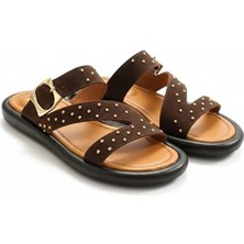 Ne&Ve Shoes Süet Hakiki Deri Pim Detaylı ve Tokalı Kadın Günlük Şık Terlik