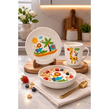  evinbizden 3'lü porselen mama seti porselen kase tabak ve kupa kids set