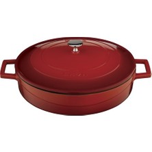 Lava Çok Amaçlı Yayvan Tencere 28 cm Döküm Malzeme Kırmızı 3 Kat Emaye Kaplama