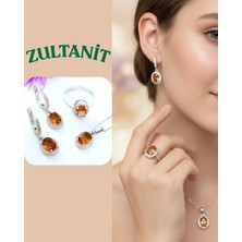 Gümüş Zultanit Sultan Taşlı Işıltılı Oval Damla Tasarım Kolye Küpe Yüzük Kadın Set